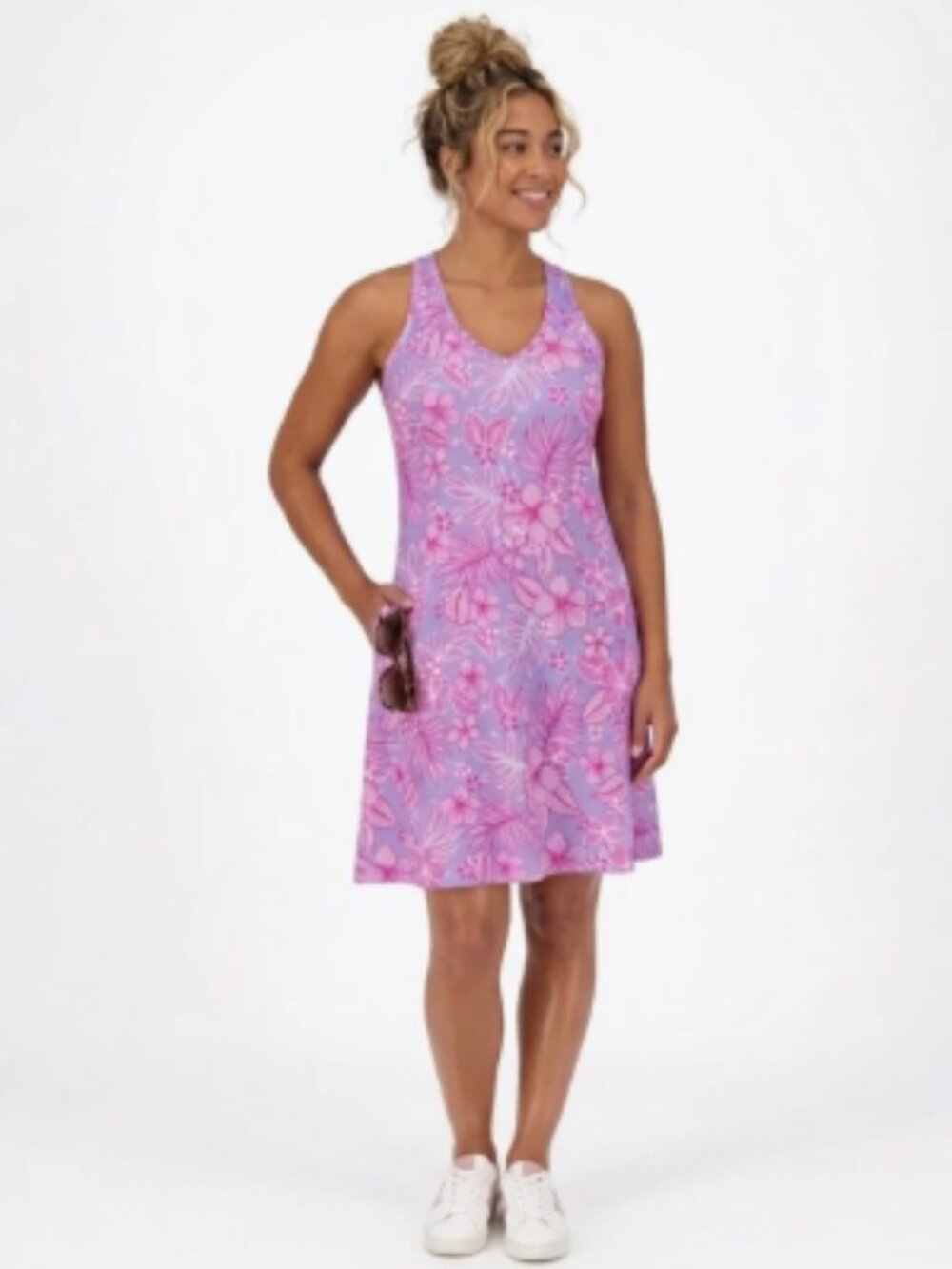 🌺☀️ ZeroXposur Purple & Pink Tropical UPF 50 Dress